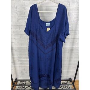Holy Clothing Blue Embroidered Maxi Dress Womens 5X Cottagecore Renaissance
